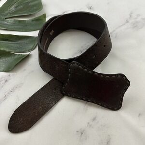 Fossil Mens Vintage Y2k Western Leather Belt Size 34 Dark Brown Buckle